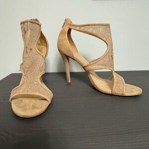 Aldo Tan Lace Open-Toe Heels